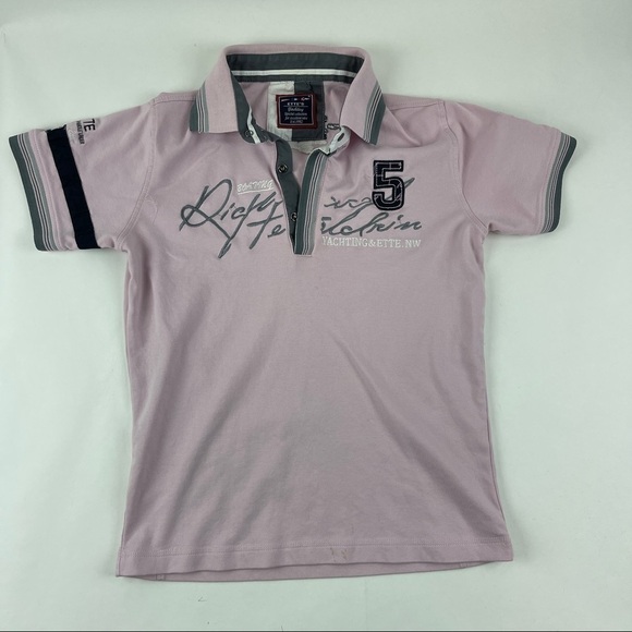 Ettes Yachting Polo Womens Small Pink Blue Log Embroidered Snap Short Sleeve - Picture 1 of 9